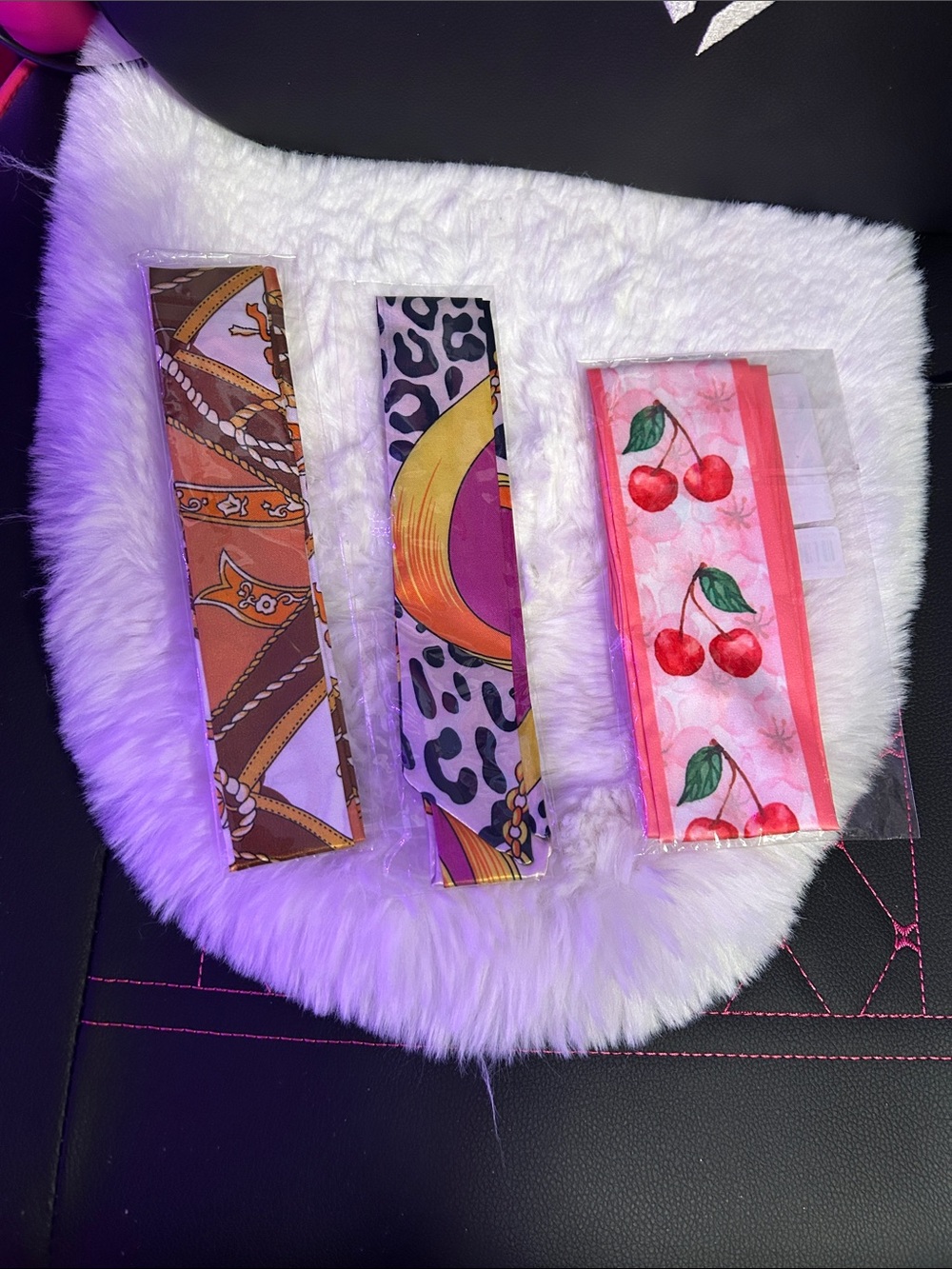 Kids Cherry Print Hair Scarf - Pink